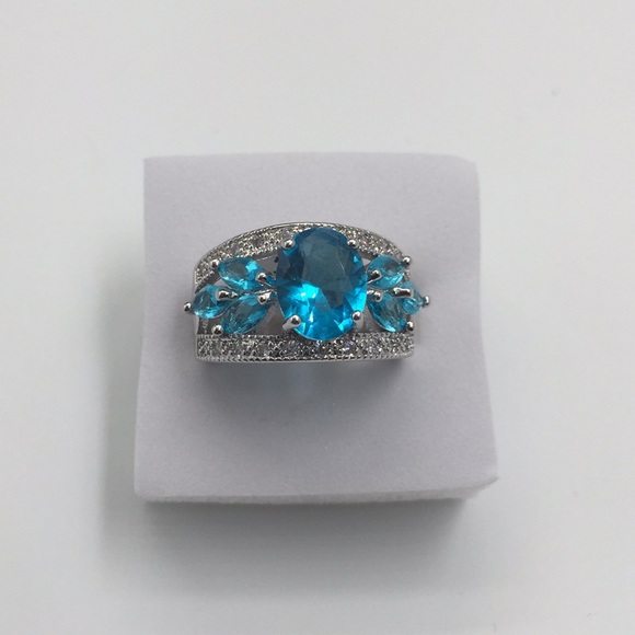 2 CARAT BLUE TOPAZ CLUSTERS 6 blue Marquise RING - Picture 5 of 5